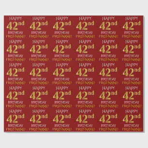 Papier Cadeau Rouge, Faux Gold "HEUREUX 42e anniversaire"