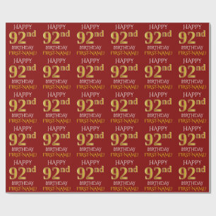 Papier Cadeau Rouge, Faux Gold "HEUREUX 92e anniversaire"