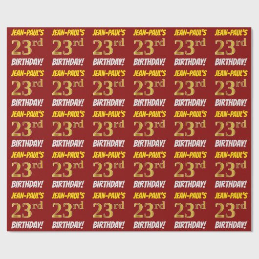 Papier Cadeau Rouge, Faux/Imitation Gold, "23e anniversaire" (Plat)