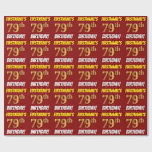Papier Cadeau Rouge, Faux/Imitation Gold, "79e anniversaire"