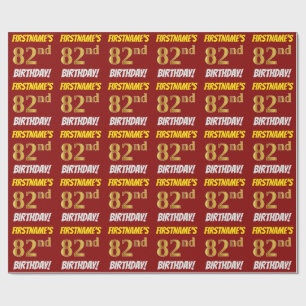 Papier Cadeau Rouge, Faux/Imitation Gold, "82e anniversaire"