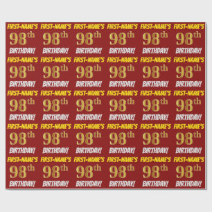 Papier Cadeau Rouge, Faux/Imitation Gold, "98e ANNIVERSAIRE"