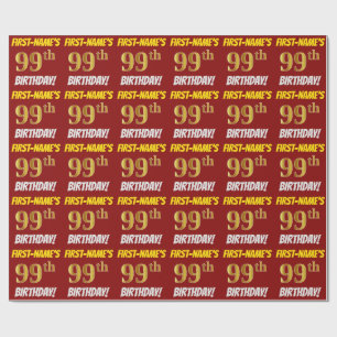 Papier Cadeau Rouge, Faux/Imitation Gold, "99e anniversaire"