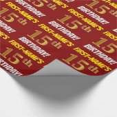 Papier Cadeau Rouge, Faux/Imitation Or, "15e anniversaire" (Coin)