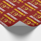 Papier Cadeau Rouge, Faux/Imitation Or, "19e ANNIVERSAIRE" (Coin)