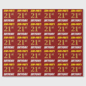 Papier Cadeau Rouge, Faux/Imitation Or, "21e ANNIVERSAIRE" (Plat)