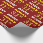 Papier Cadeau Rouge, Faux/Imitation Or, "31e ANNIVERSAIRE" (Coin)