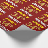 Papier Cadeau Rouge, Faux/Imitation Or, "34e anniversaire" (Coin)