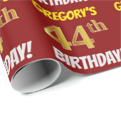 Papier Cadeau Rouge, Faux/Imitation Or, "44e anniversaire" (Coin rond)