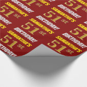 Papier Cadeau Rouge, Faux/Imitation Or, "51e ANNIVERSAIRE" (Coin)