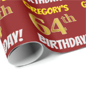 Papier Cadeau Rouge, Faux/Imitation Or, "64e anniversaire" (Coin rond)