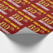 Papier Cadeau Rouge, Faux/Imitation Or, "80e ANNIVERSAIRE" (Coin)