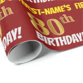 Papier Cadeau Rouge, Faux/Imitation Or, "80e ANNIVERSAIRE" (Coin rond)