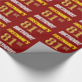 Papier Cadeau Rouge, Faux/Imitation Or, "81e ANNIVERSAIRE" (Coin)