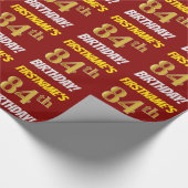 Papier Cadeau Rouge, Faux/Imitation Or, "84e anniversaire" (Coin)