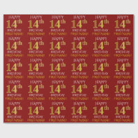 Rouge, Faux Or "HEUREUX 14ème anniversaire"