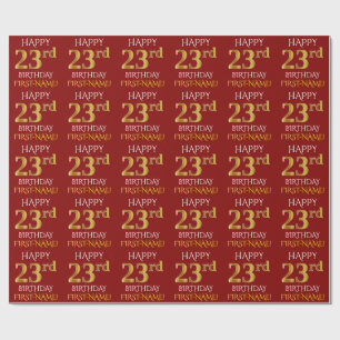 Papier Cadeau Rouge, Faux Or "HEUREUX 23ème anniversaire"