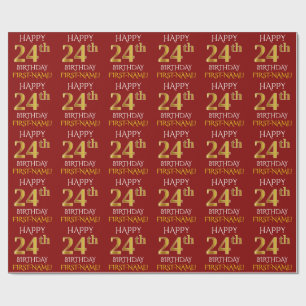 Papier Cadeau Rouge, Faux Or "HEUREUX 24ème anniversaire"
