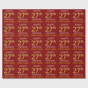 Papier Cadeau Rouge, Faux Or "HEUREUX 27ème anniversaire"
