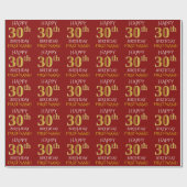 Papier Cadeau Rouge, Faux Or "HEUREUX 30e anniversaire" (Plat)