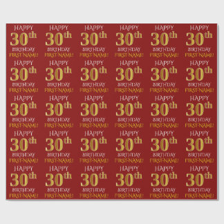 Papier Cadeau Rouge, Faux Or "HEUREUX 30e anniversaire"
