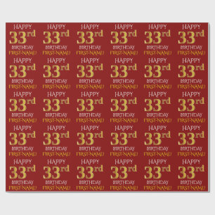 Papier Cadeau Rouge, Faux Or "HEUREUX 33ème anniversaire"