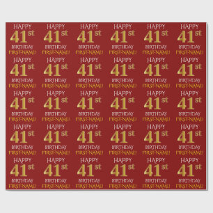 Papier Cadeau Rouge, Faux Or "HEUREUX 41ème anniversaire"
