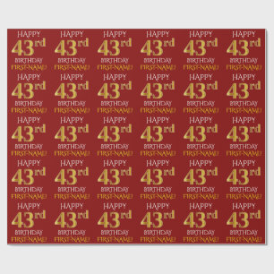 Papier Cadeau Rouge, Faux Or "HEUREUX 43ème anniversaire"