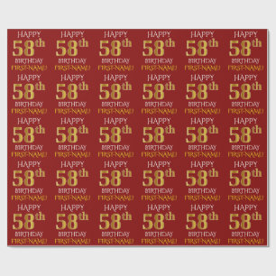 Papier Cadeau Rouge, Faux Or "HEUREUX 58ème anniversaire"