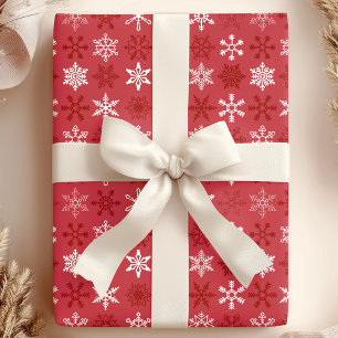 Papier Cadeau Rouge Festif et Flocon de Neige Blanc de Noël