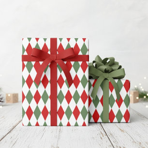 Papier Cadeau Rouge festif et vert diamants Argyle Noël