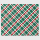 Papier Cadeau Rouge Festif traditionnel et Plaid vert (Plat)