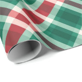 Papier Cadeau Rouge Festif traditionnel et Plaid vert (Coin rond)