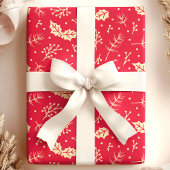Papier Cadeau Rouge Feuillage Botanique Floral Noël