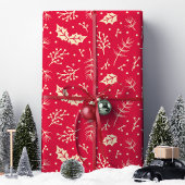 Papier Cadeau Rouge Feuillage Botanique Floral Noël