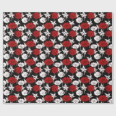 Papier Cadeau Rouge, fleurs blanches sur noir (Plat)