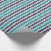 Papier Cadeau Rouge foncé et rayures horizontales turquoises (Coin)