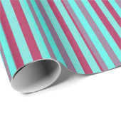Papier Cadeau Rouge foncé et rayures horizontales turquoises (Coin rond)