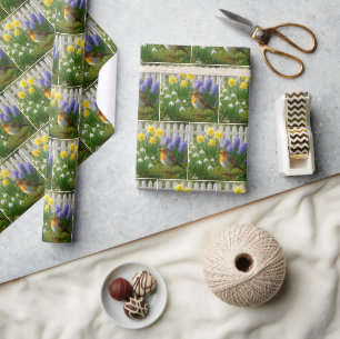 Papier Cadeau Rouge-gorge dans un jardin printanier