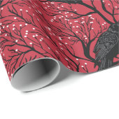 Papier Cadeau Rouge gothique Berry d'hiver Ravens Noël (Coin rond)