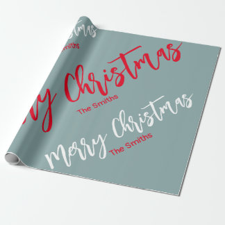 PAPIER CADEAU ROUGE GRIS ET BLANC PERSONNALISÉ MERRY NOËL