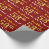 Papier Cadeau Rouge, imitation de l'or, "58e ANNIVERSAIRE" (Coin)