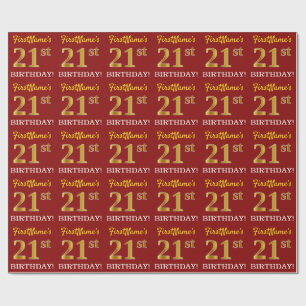Papier Cadeau Rouge, Imitation Gold Look "21ème anniversaire"
