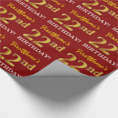Papier Cadeau Rouge, Imitation Gold Look "22e anniversaire" (Coin)