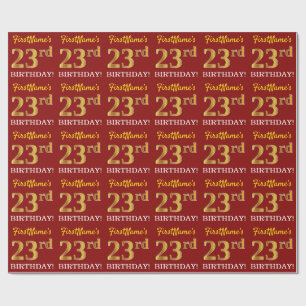 Papier Cadeau Rouge, Imitation Gold Look "23ème anniversaire"