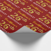 Papier Cadeau Rouge, Imitation Gold Look "26e anniversaire" (Coin)