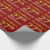 Papier Cadeau Rouge, Imitation Gold Look "27th BIRTHDAY" (Coin)