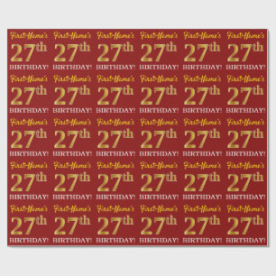 Papier Cadeau Rouge, Imitation Gold Look "27th BIRTHDAY"