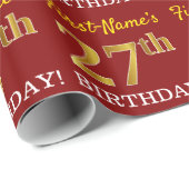 Papier Cadeau Rouge, Imitation Gold Look "27th BIRTHDAY" (Coin rond)