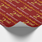 Papier Cadeau Rouge, Imitation Gold Look "2e anniversaire" (Coin)